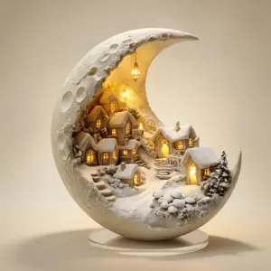 Acrylic Crescent Christmas Moonhouse Village Ornament hero