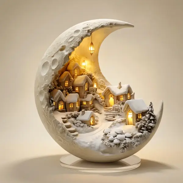 Acrylic Crescent Christmas Moonhouse Village Ornament hero