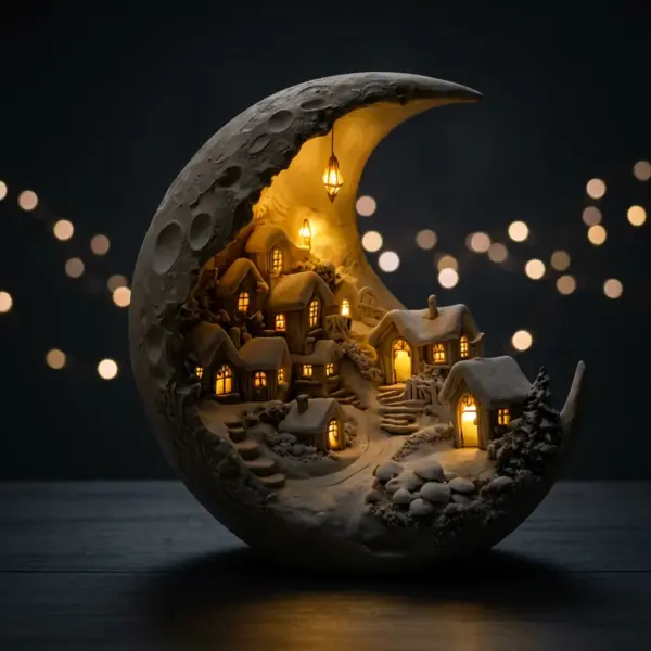 Acrylic Crescent Christmas Moonhouse Village Ornament night-glow