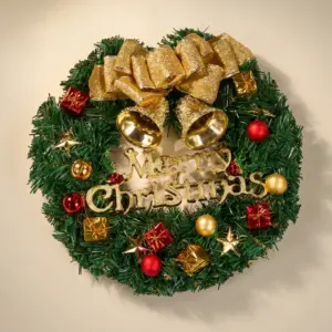 Artificial Door Wreath with Bells, Bows & Ornaments for Christmas Decoration