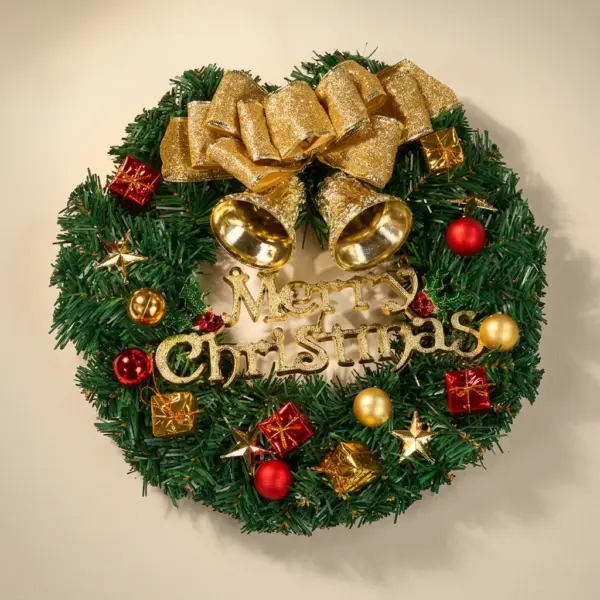 Artificial Door Wreath with Bells, Bows & Ornaments for Christmas Decoration