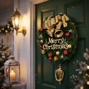 Artificial Door Wreath with Bells, Bows & Ornaments for Christmas Decoration door-lifestyle