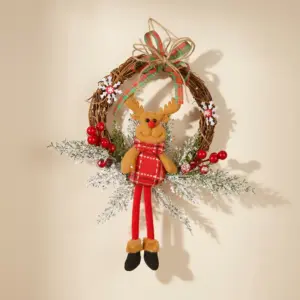 Artificial Door Wreath with Bells, Bows & Ornaments for Christmas Decoration reindeer