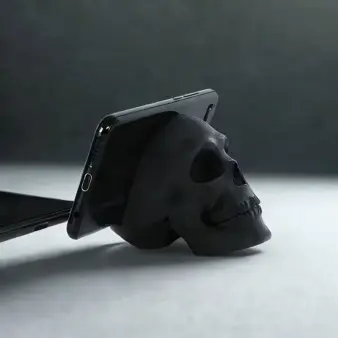 Black Skull Desktop Décor with Phone Stand black
