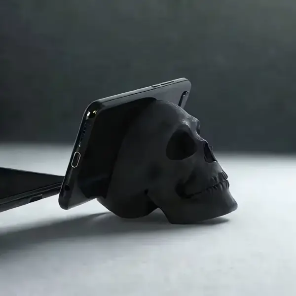 Black Skull Desktop Décor with Phone Stand black