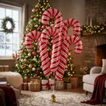 Christmas Candy Cane Balloons – Set of 5 Big Foil Balloons for Parties & Photo Backdrops