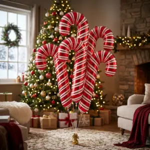 Christmas Candy Cane Balloons – Set of 5 Big Foil Balloons for Parties & Photo Backdrops
