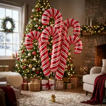 Christmas Candy Cane Balloons – Set of 5 Big Foil Balloons for Parties & Photo Backdrops