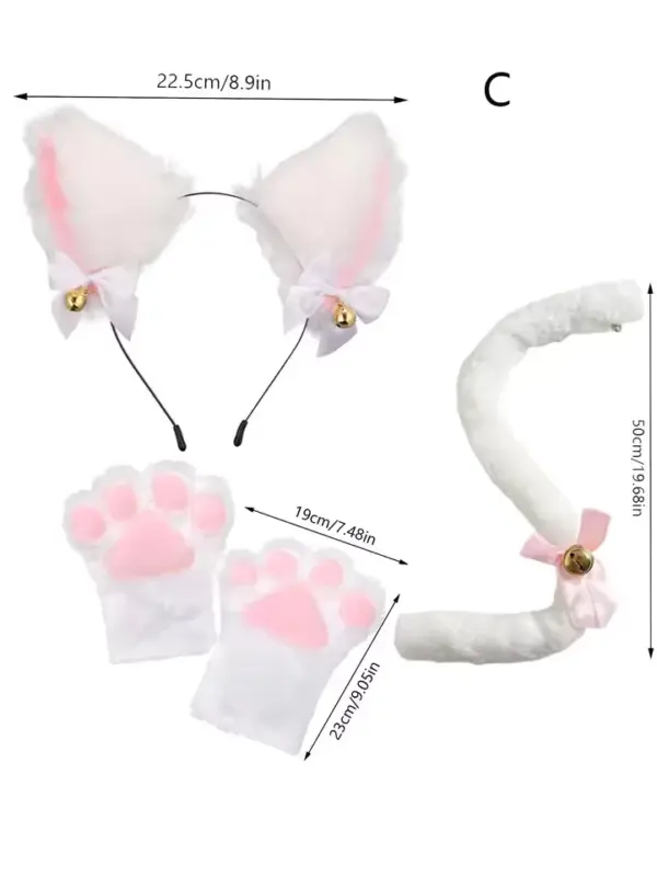 Cat Cosplay Accessory Set white 3pcs