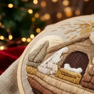 Christmas Nativity Embroidery Kit closeup