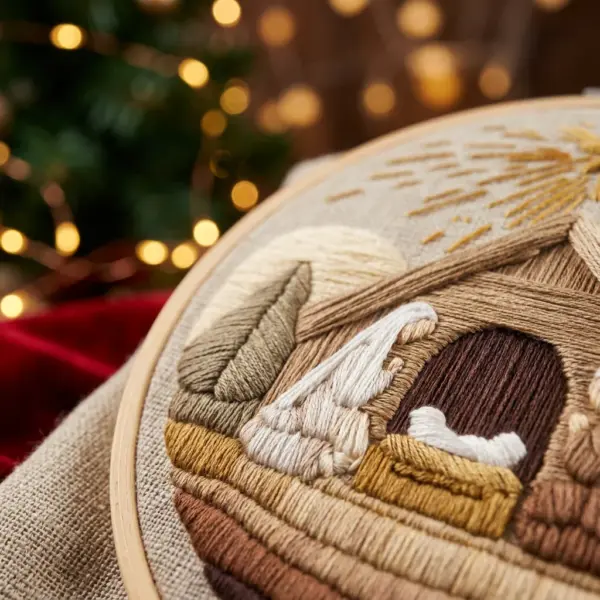 Christmas Nativity Embroidery Kit closeup