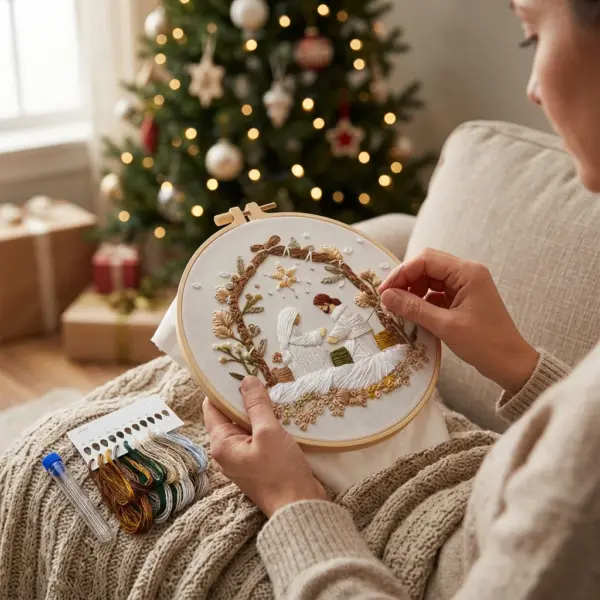 Christmas Nativity Embroidery with model