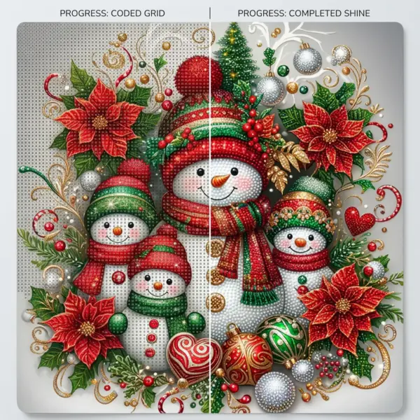 Christmas Snowman Diamond Painting Set – DIY Full Diamond Adult Craft & Home Decor before after