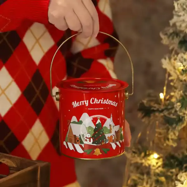 Christmas Tin Gift Box Festive Metal Candy & Cookie Storage P