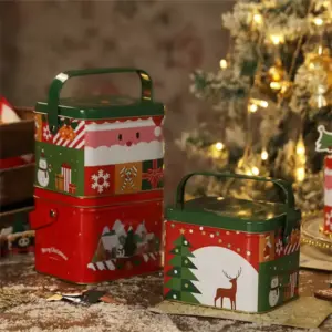 Christmas Tin Gift Box Festive Metal Candy & Cookie Storage box