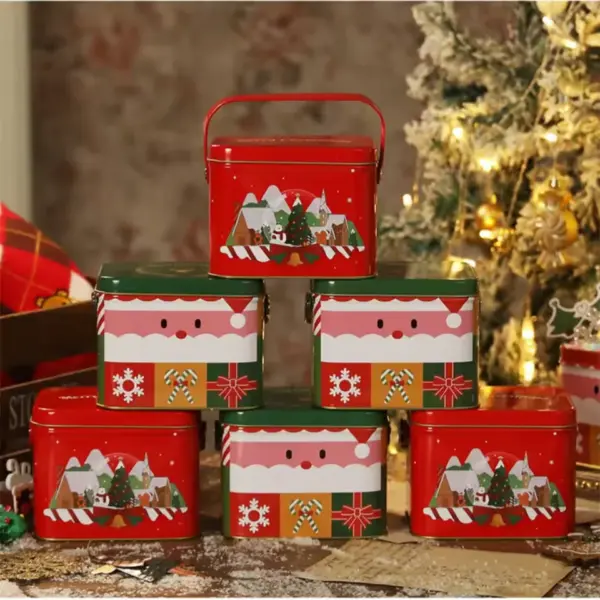Christmas Tin Gift Box Festive Metal Candy & Cookie Storage feature