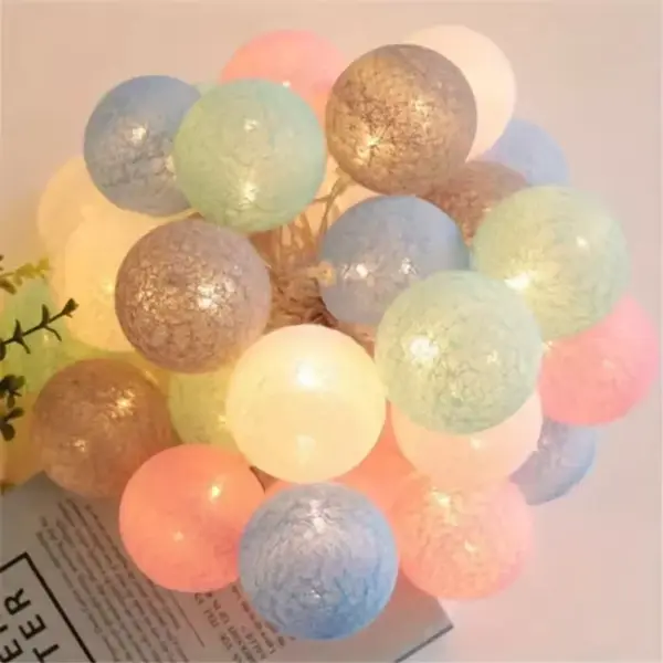 Cotton Ball String Lights – Warm White Fairy Garland for Bedrooms, Parties & Weddings G Macaron