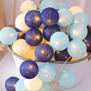 Cotton Ball String Lights – Warm White Fairy Garland for Bedrooms, Parties & Weddings I Blue