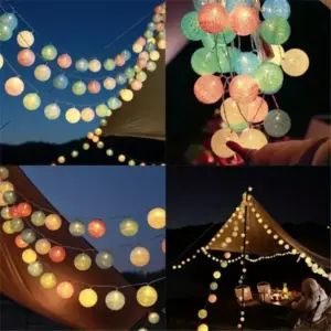 Cotton Ball String Lights – Warm White Fairy Garland for Bedrooms, Parties & Weddings outdoor