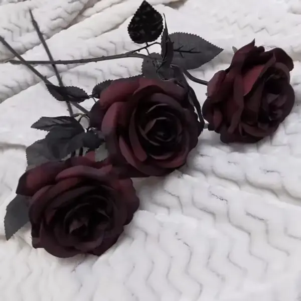 Dark Red Artificial Roses 3pcs