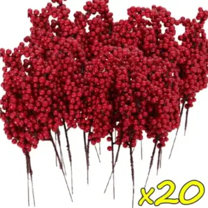 Decorate for the holidays with 50 branches of artificial red holly berries. Realistic foam stems perfect for Christmas trees, parties, and home decor x20