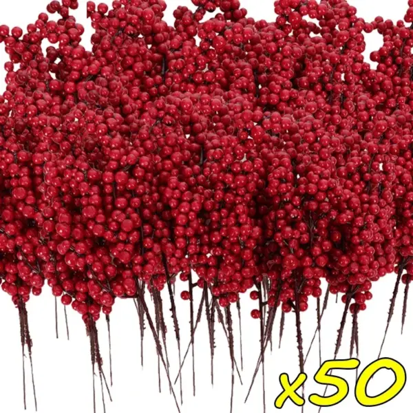 Decorate for the holidays with 50 branches of artificial red holly berries. Realistic foam stems perfect for Christmas trees, parties, and home decor x50