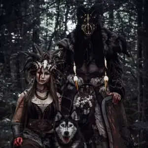 Furry Wolf Mask Headdress in forest