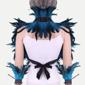 Girl Wearing Halloween Feather Shawl Wristlet Set