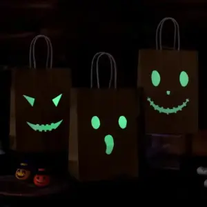 Glow in the Dark Halloween Treat Bags in dark