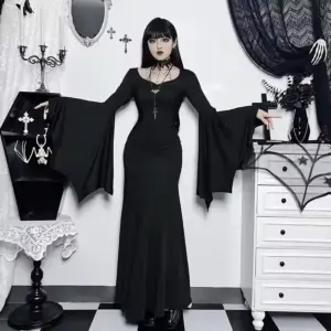 Gothic Batwing Maxi Dress for features