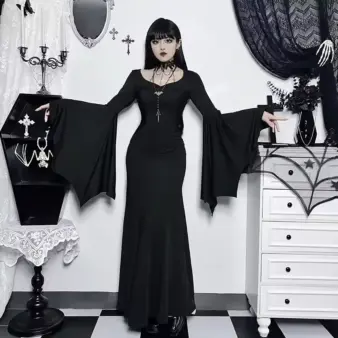 Gothic Batwing Maxi Dress for features