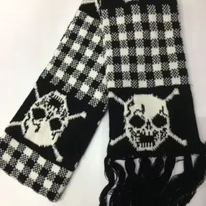 Gothic Skull Knitted Scarf Black & White Skeleton Winter Wrap with Tassels for Women & Men x