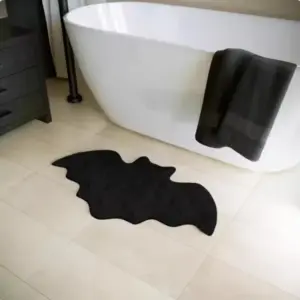 Halloween Bat Shaped Bathroom Rug on black