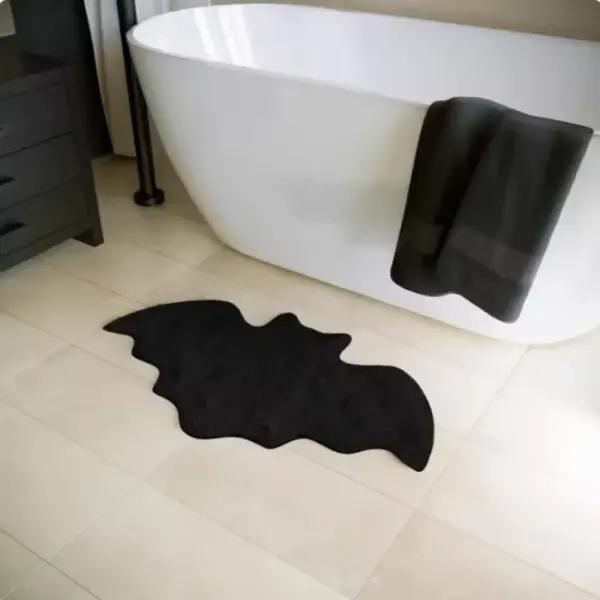 Halloween Bat Shaped Bathroom Rug on black