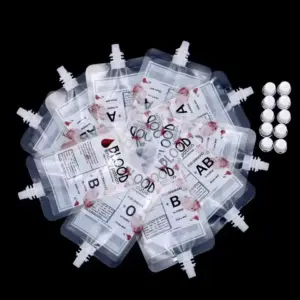 Halloween Blood Bag Drink Pouches 10Pc Reusable Food-Grade Vampire Blood Bags with Spouts for Party Drinks