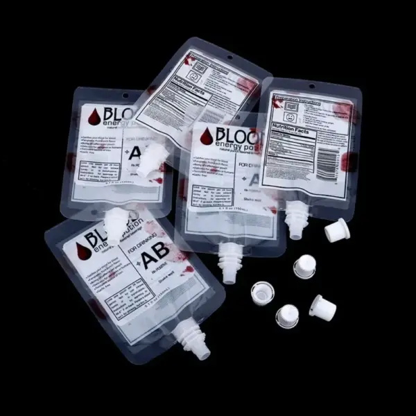 Halloween Blood Bag Drink Pouches 10Pc Reusable Food-Grade Vampire Blood Bags with Spouts for Party Drinks blood