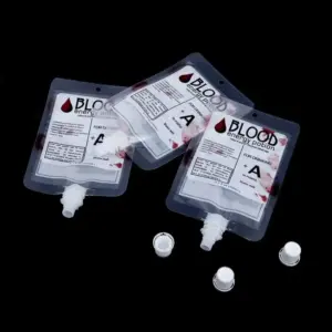 Halloween Blood Bag Drink Pouches 10Pc Reusable Food-Grade Vampire Blood Bags with Spouts for Party open