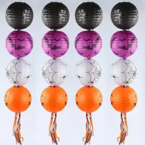 Halloween Paper Lanterns Pumpkin Bat Spider Skeleton in row