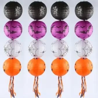 Halloween Paper Lanterns Pumpkin Bat Spider Skeleton in row