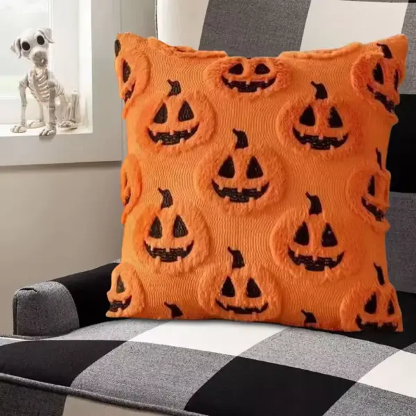 Halloween Pumpkin Pillow Covers – Soft Plush Faux-Wool Cushion Cases for Sofa & Couch A