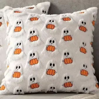 Halloween Pumpkin Pillow Covers – Soft Plush Faux-Wool Cushion Cases for Sofa & Couch D