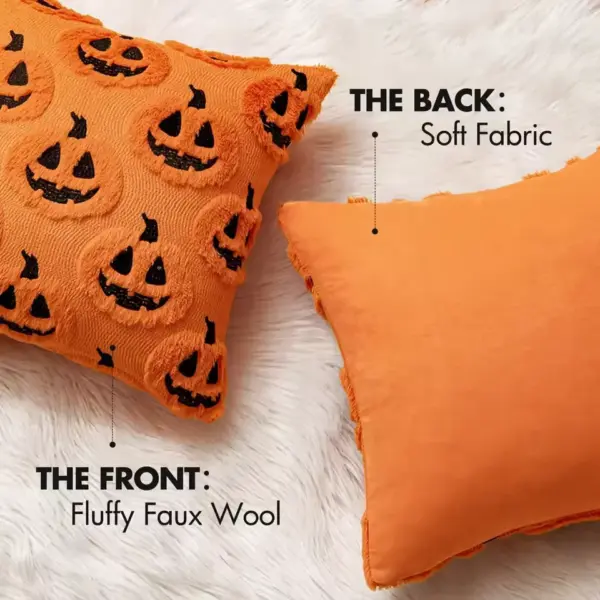 Halloween Pumpkin Pillow Covers – Soft Plush Faux-Wool Cushion Cases for Sofa & Couch fabric