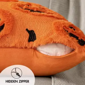 Halloween Pumpkin Pillow Covers – Soft Plush Faux-Wool Cushion Cases for Sofa & Couch open zipper