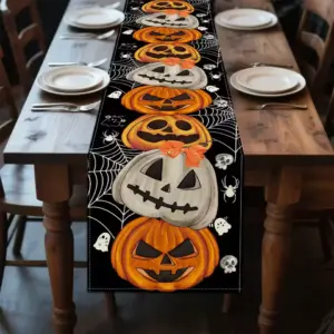 Halloween Table Runner Bohemian Pumpkin Bat & Skull Print Cloth Runner for Party decore