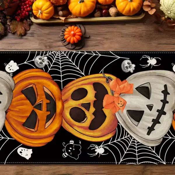 Halloween Table Runner Bohemian Pumpkin Bat & Skull Print Cloth Runner for Party mat