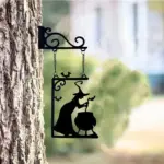 Halloween Witch Furnace Silhouette Metal Pendant forest