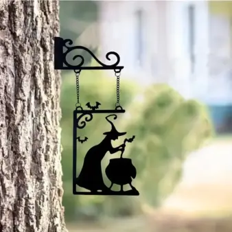 Halloween Witch Furnace Silhouette Metal Pendant forest