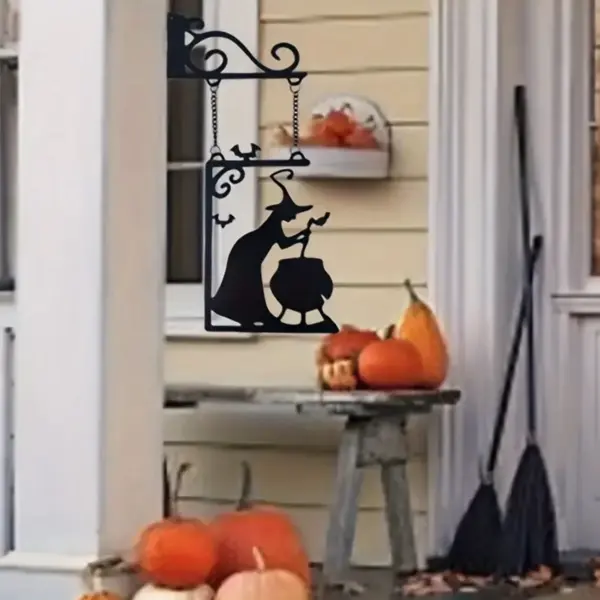 Halloween Witch Furnace Silhouette Metal Pendant house