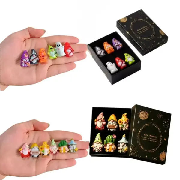 Halloween Witch Mini Gnome Resin Figurines in hand
