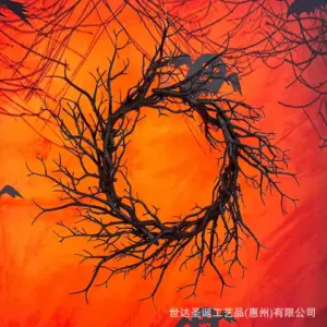 Halloween Wreath with LED Lights 42cm Simulation Black Branch Twig Wreath for Door and Wall feature